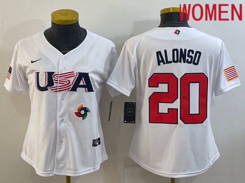 Women 2023 World Cub USA #20 Alonso White Nike MLB Jersey8->women mlb jersey->Women Jersey